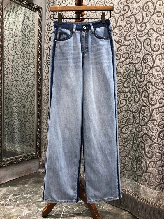 

2022 new women fashion trim white straight-leg pants trousers denim all-match casual pants 0715