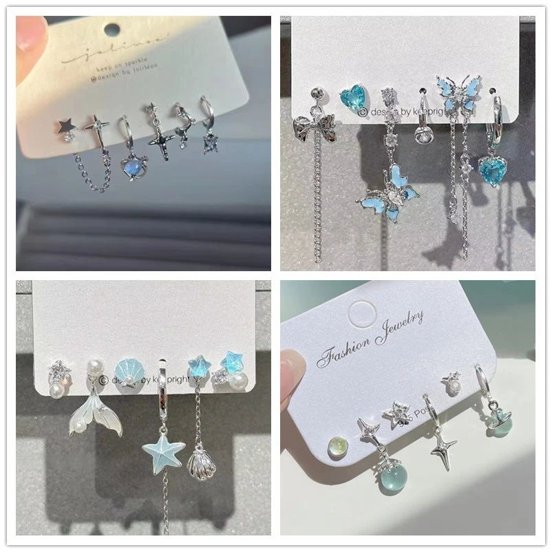 6 шт./комплект женские серьги-подвески с кристаллами