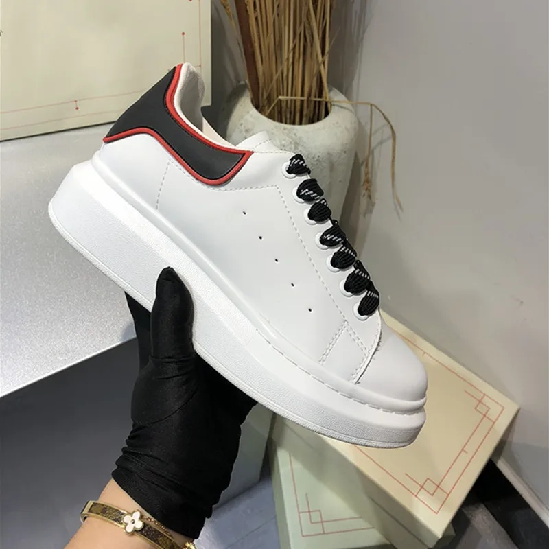 

New All-Matching Platform White Shoes Women's Genuine Leather Elevator Black Tail Men's Casual Sneakers