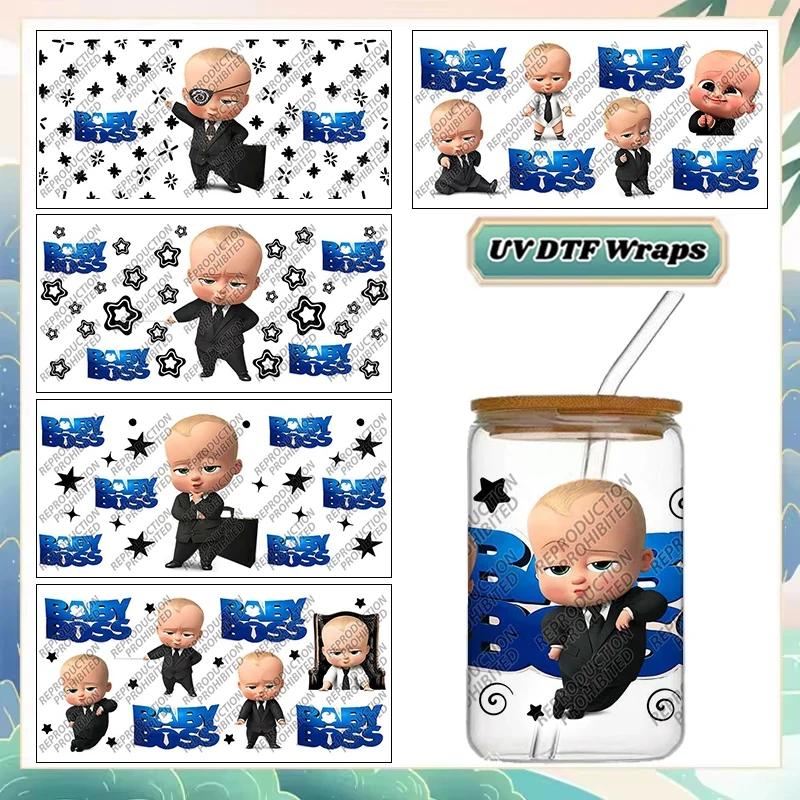 Фото Наклейки-стикеры Cartoon Baby Boss UV DTF для стаканов 16 унций, стеклянных и пластиковых банок Libbey, самоклеящиеся, моющиеся, для самостоятельного оформления №1