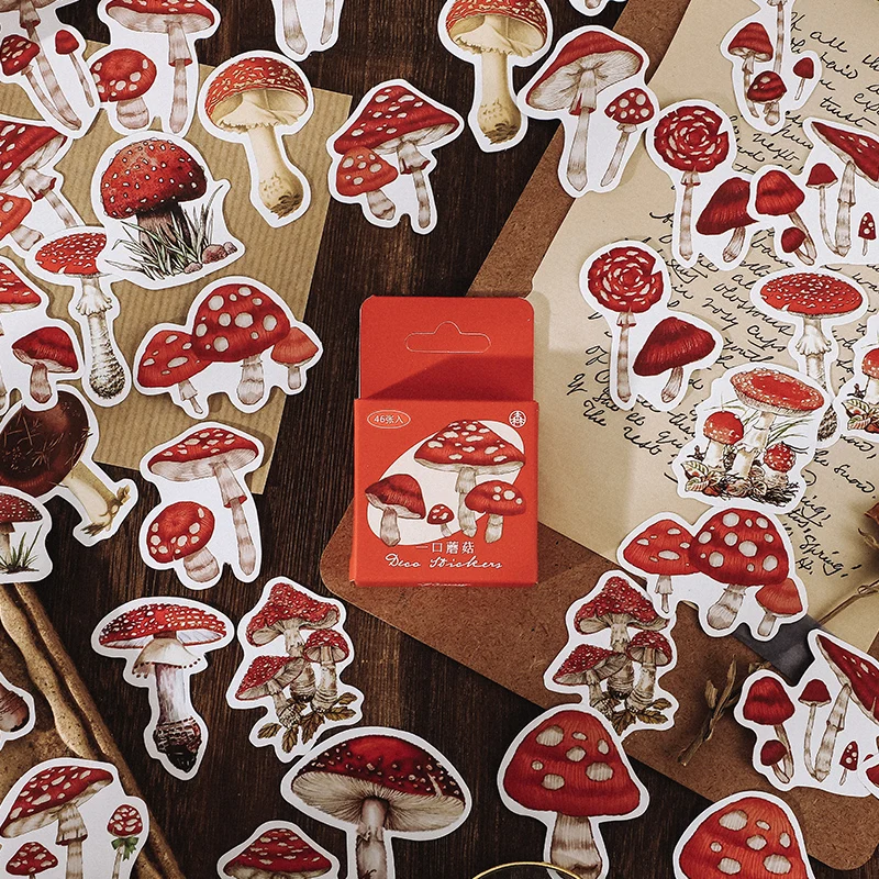 

40Packs Wholesale Box Stickers red mushroom star shift green branch diary Scrapbook decorative booking blue butterfly Album 4CM