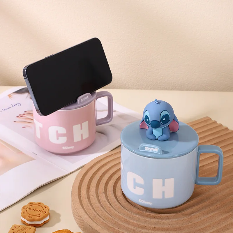 Керамическая кружка Disney Stitch с крышкой мультяшная милая для пары 450 мл кофейная
