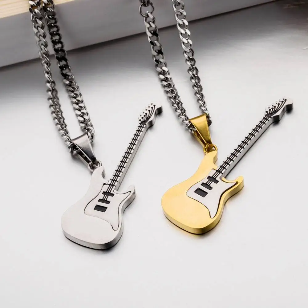 

Punk jewelry stainless steel guitar pendant necklace men's chain creative accessories musical instrument chain women's pendant