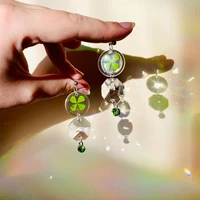 four leaf clover suncatcher resin earrings with prism beads and gemstones