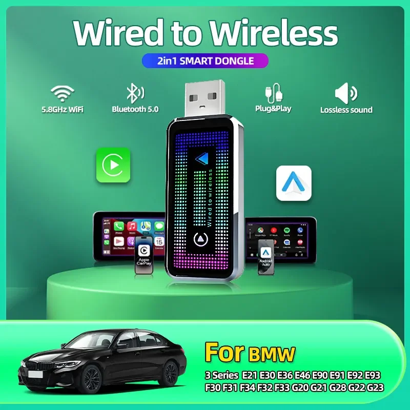 2в1 Wireless CarPlay Android Auto Smart Dongle Mini Box Plug And Play для BMW 3 серии E21 E30 E36 E46 E90 E91 E92 E9