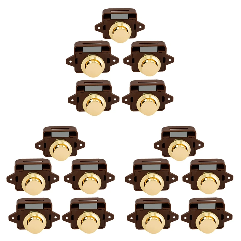 

JFBL Hot 15Pcs Keyless Push Button Catch Door Knob Lock For RV Caravan Cabinet Boat Motor Home Cupboard, Brown Gold