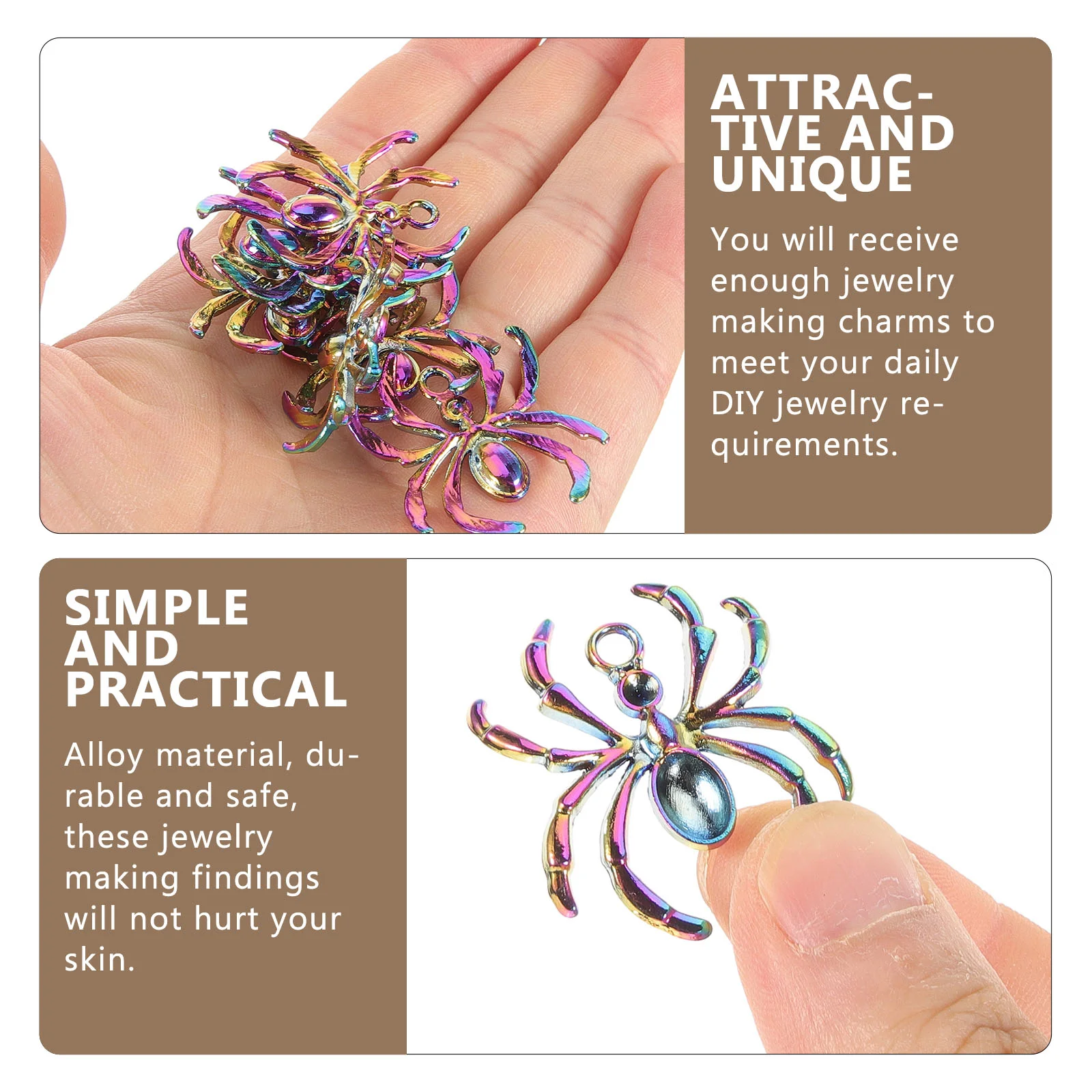 100 Pcs Colorful Spider Pendant Charm Necklace Bracelet DIY Jewelry Making Findings Small Crafting Alloy Accessories Material