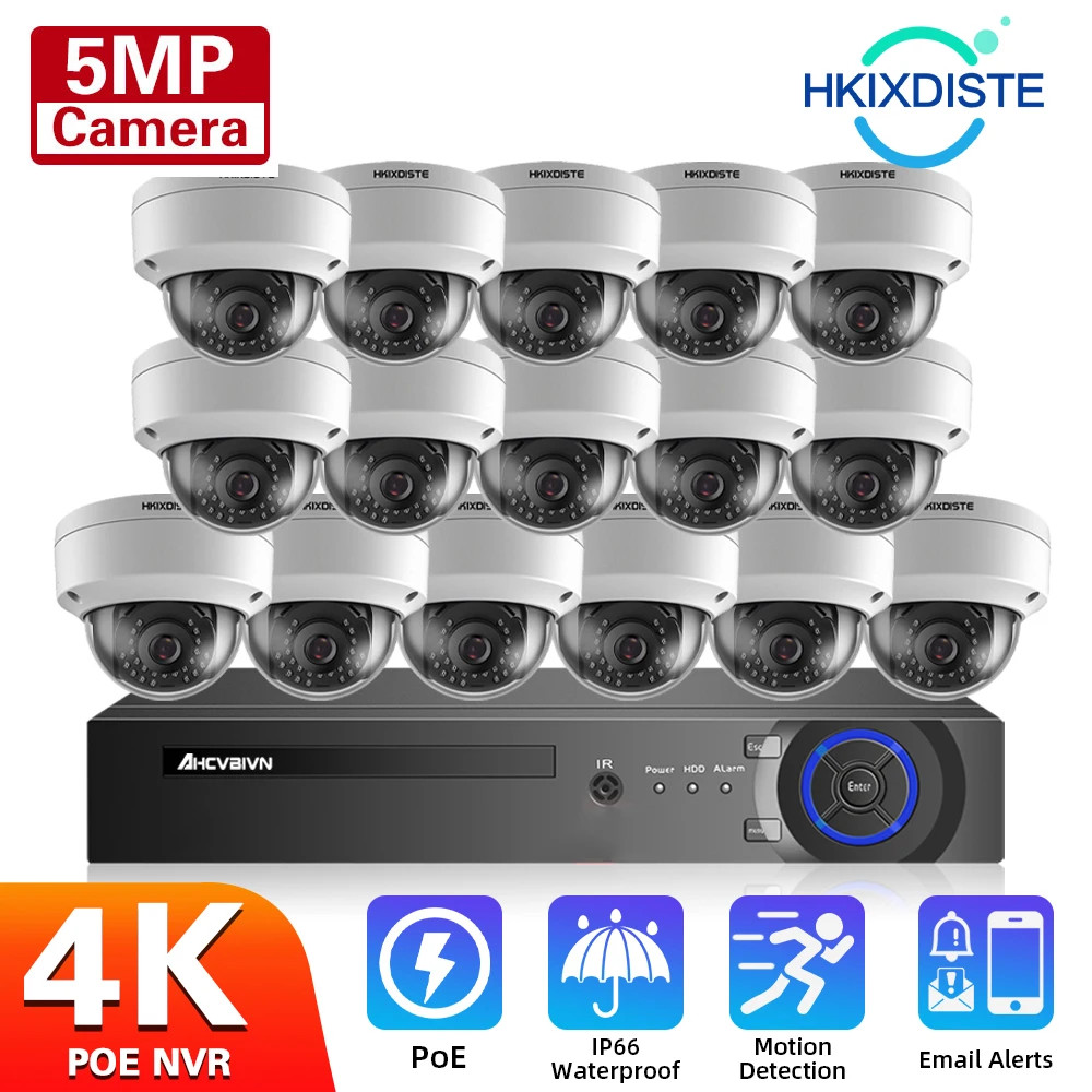 

5MP Ultra HD POE Video Surveillance System 16CH 4K NVR Recorder with 16X 5MP Security Camera CCTV Kit 8 Channel IP Dome Cam Set