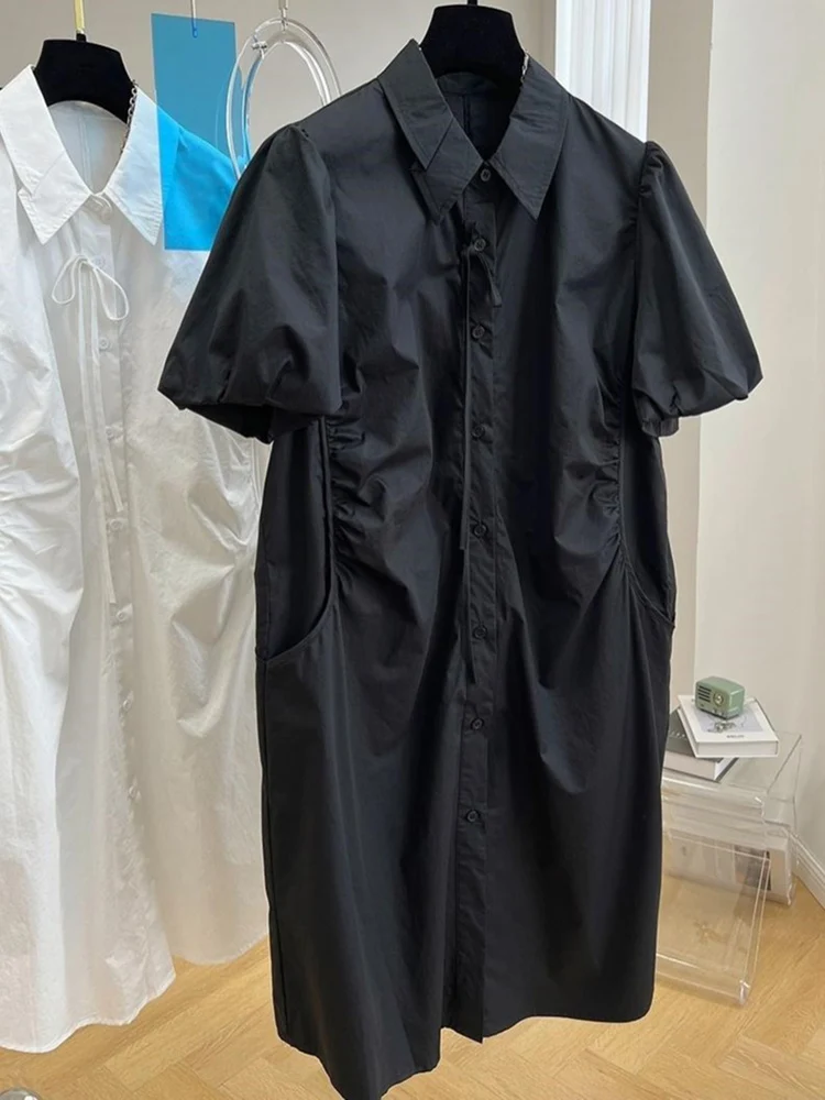 Женское Плиссированное Платье-рубашка повседневное однотонное ТРАПЕЦИЕВИДНОЕ