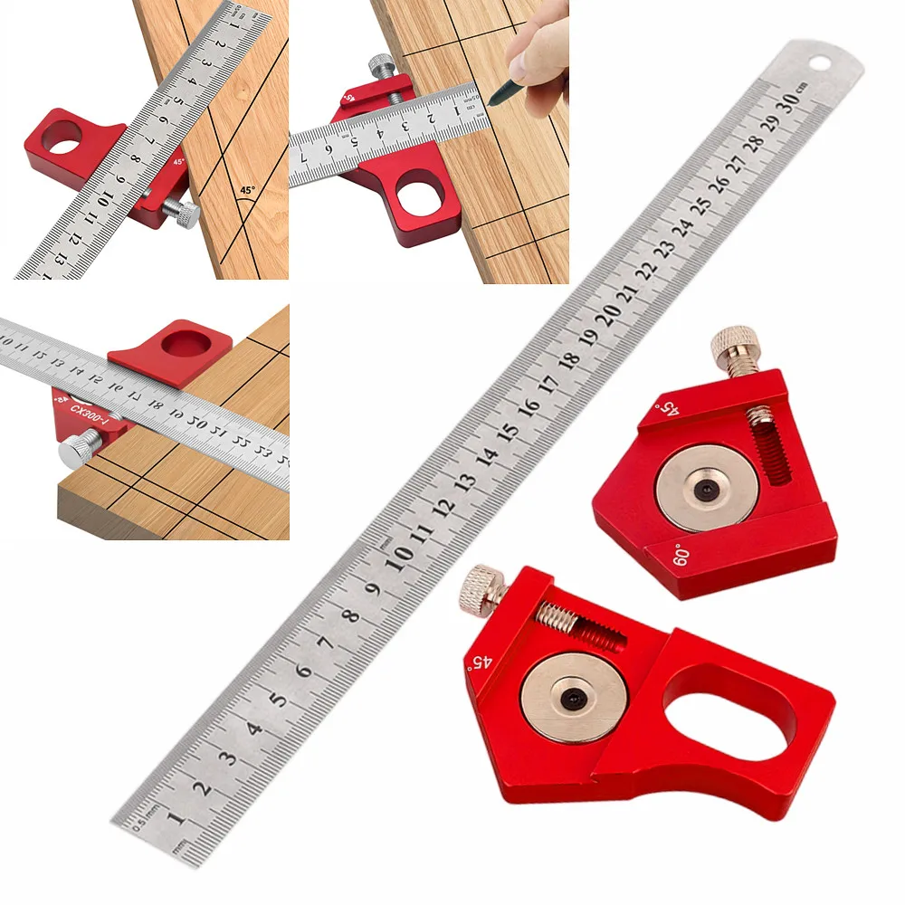 

Scriber Scribe Ruler Block Degree Gauge Line Locator Square Angle Steel Woodworking Positioning Tools Marking 45/60/90 Ruler For