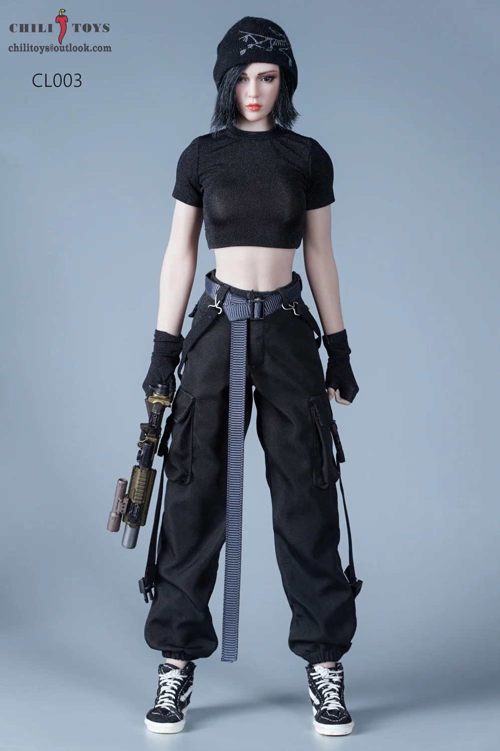 

1/6 Female Soldier Clothes CHILI TOYS Functional Overalls Suit Trend Black Multi-pocket Model Clothing Accessories fit 12" Body