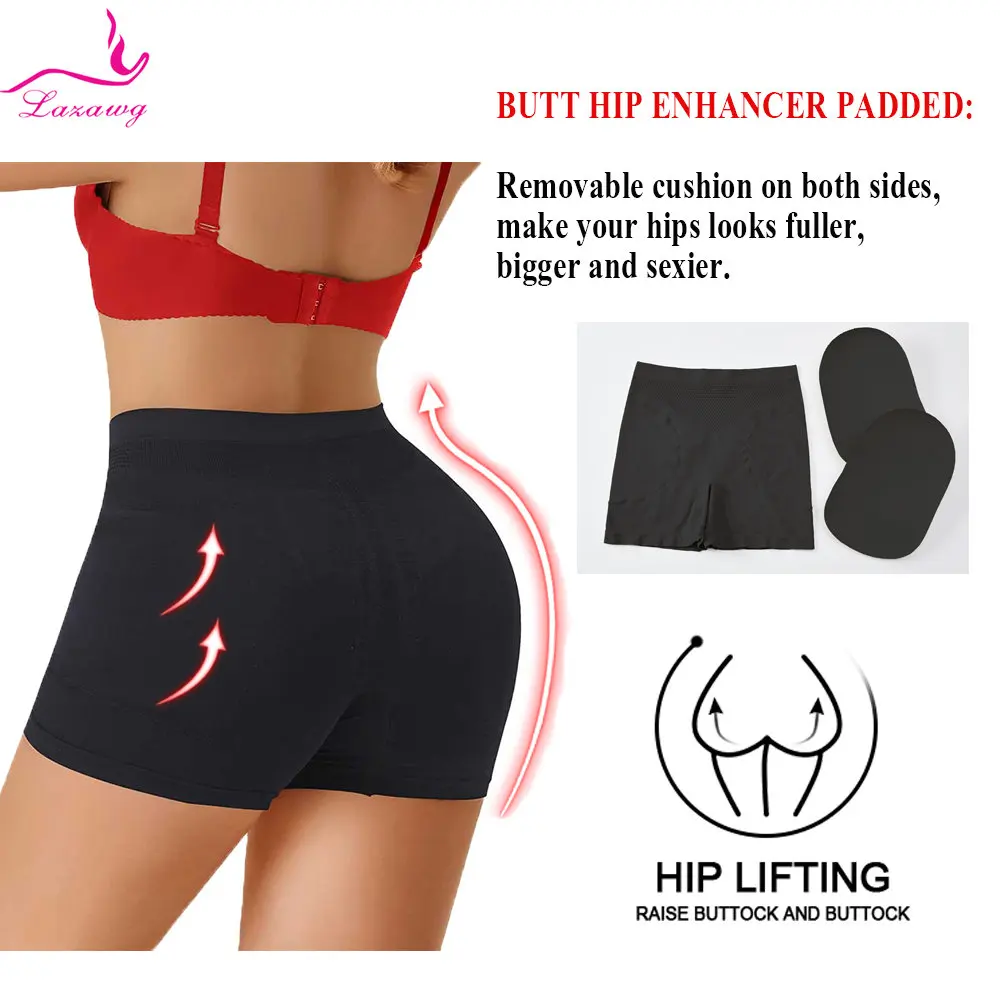 LAZAWG Women Push Up Booty Lifting Panty with Pads Tummy Control Hip Enhancer Shorts Butt Lifter Underwear Slimming Shapewear