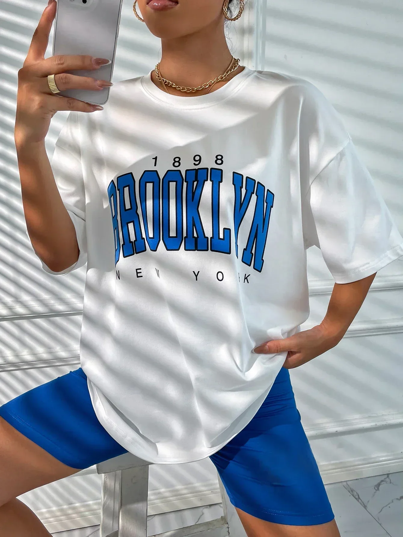 Fashion Women T-shirt Vintage 1898 Brooklyn York Letter Print T Shirt Female Harajuku Summer Short Sleeve Clothes Y2k Tops Tees
