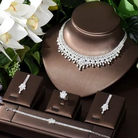 hibride exclusive cubic zirconia 4pcs dubai nigeria jewelry set shining tassel necklace and earring set for ladies bijoux n 479