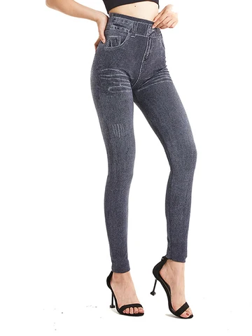 Женские леггинсы NDUCJSI с имитацией джинсовой ткани, темно-серые леггинсы с принтом, эластичные повседневные облегающие укороченные брюки, бесшовная верхняя одежда, верхняя одежда
