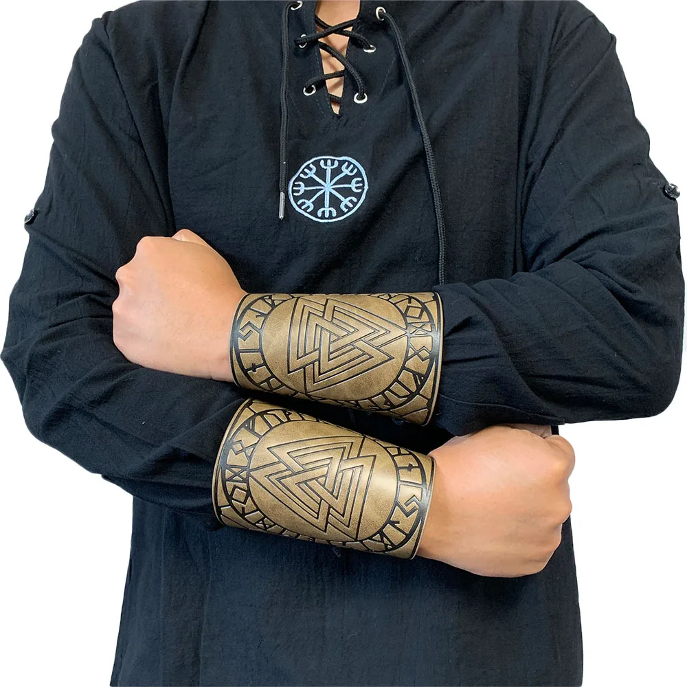 

1PCS Men Medieval Leather Armor Arm Warmers Lace-Up Bracer Steampunk Viking Pirate Knight Gauntlet Wristband Cosplay Accessories