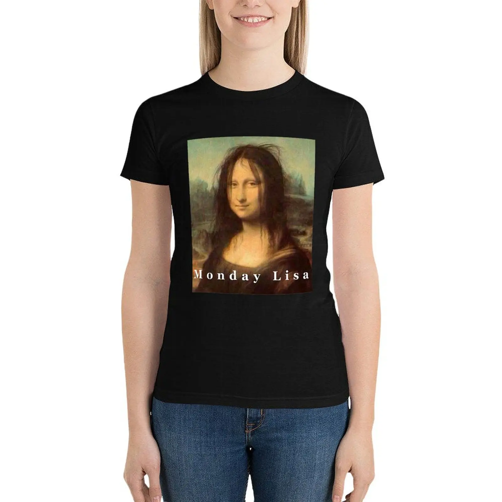 Женская футболка с коротким рукавом принтом Моны Лизы