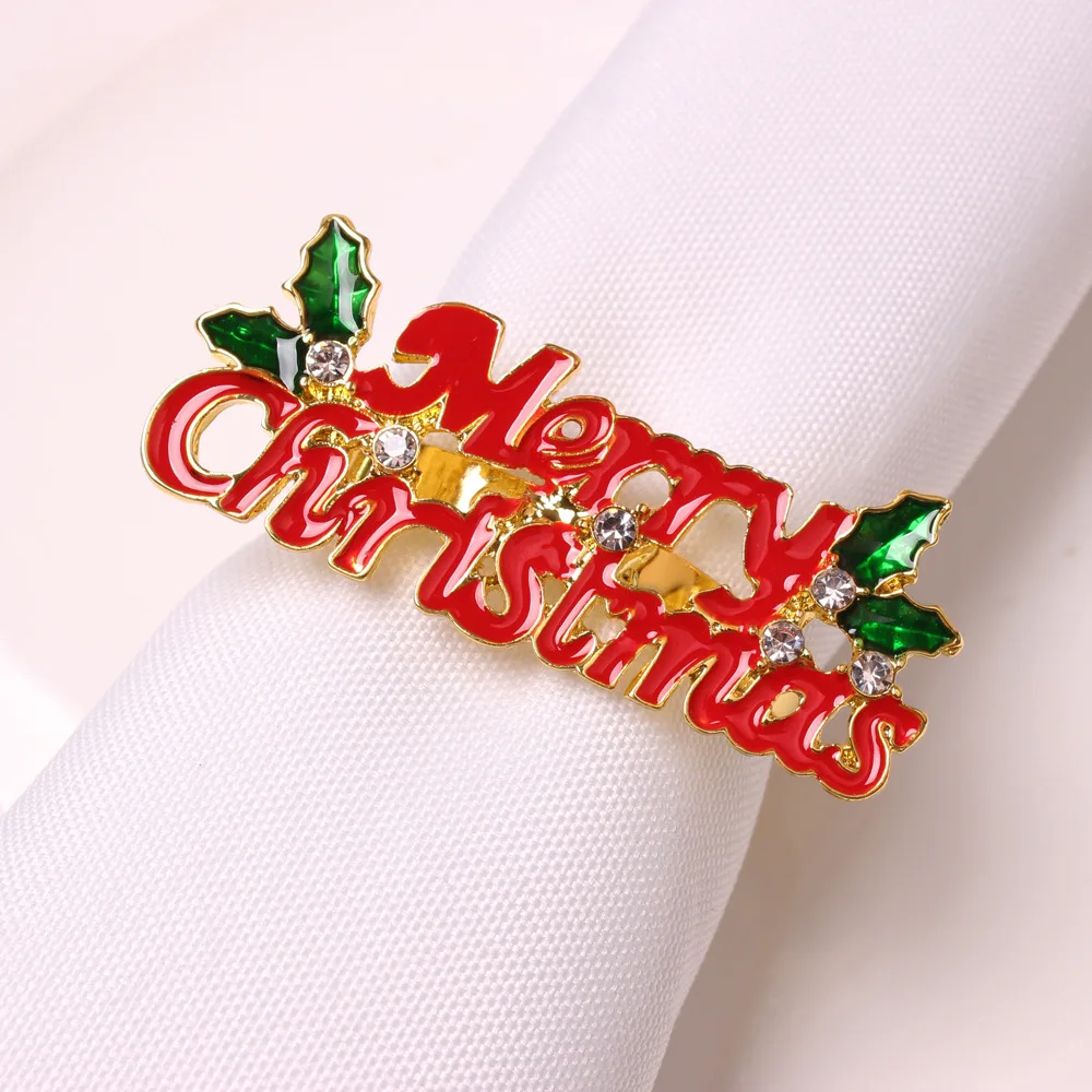 

10PCS/Christmas napkin ring metal letter napkin ring desktop decoration for family gathering hotel wedding accessories