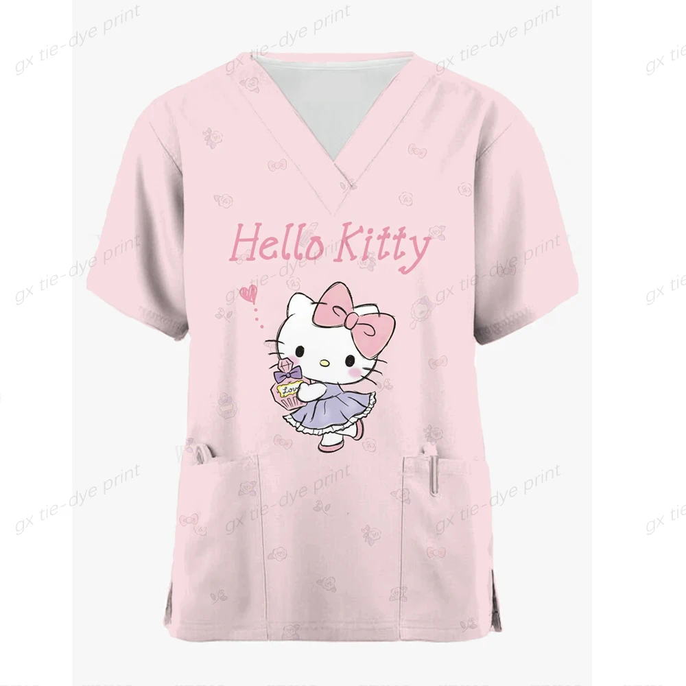 Женская футболка с принтом Hello Kitty коротким рукавом и V-образным вырезом