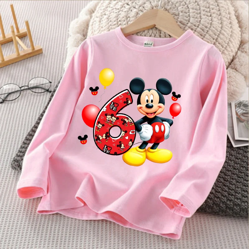 Детская футболка с Микки Маусом и номером одежда длинными рукавами для девочек