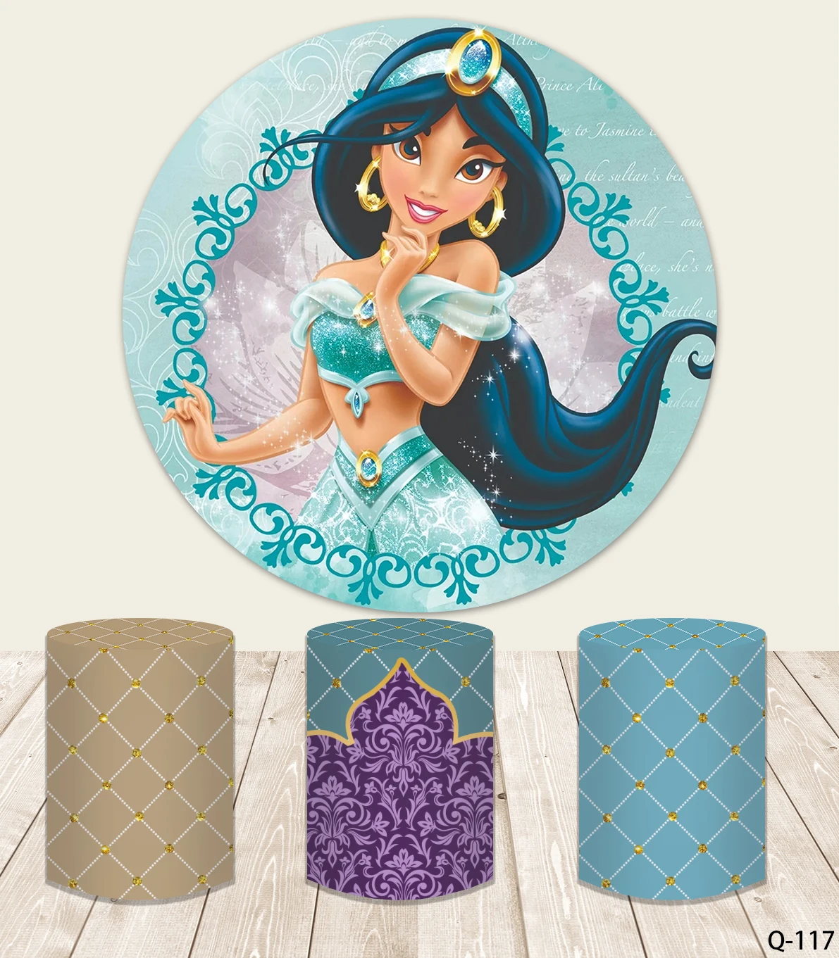 Aladdin Photo Round Backdrop Girls Jasmine Princess Happy Birthday Party Circle Cover Decoration Photography Backgrounds Pliths