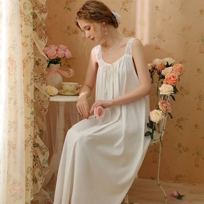 Sling Nightgown Palace Princess Long Loose Fairy Dress Cotton Sleeveless Sweet Sexy French Pajamas 2023 New