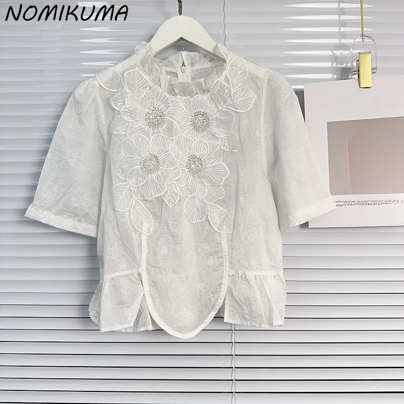 Nomikuma французские Бусины кружева Цветочная рубашка для женщин Топ Лето новые