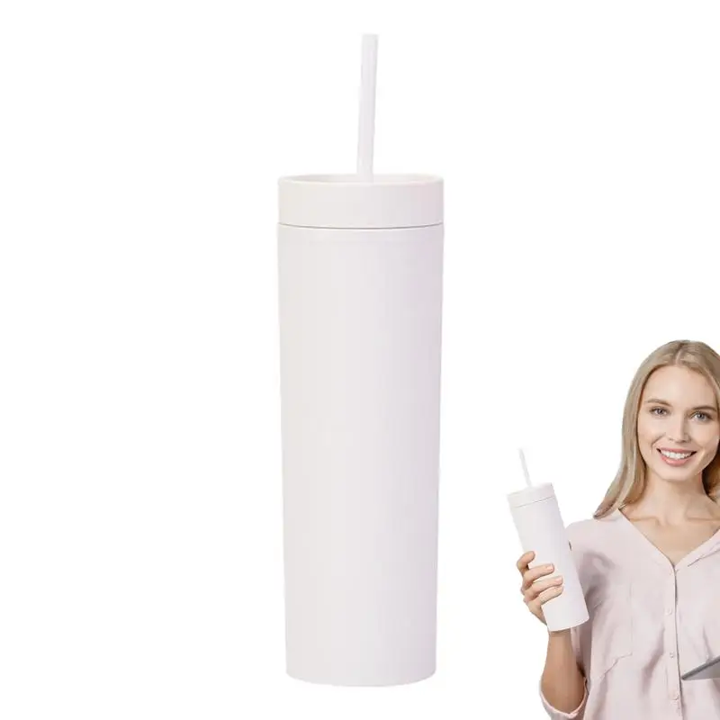 

Многоразовая кружка для воды, соломенная двухслойная пластиковая бутылка с крышкой, герметичная, для молока, кофе, сока, чашка для питья, 16 унций