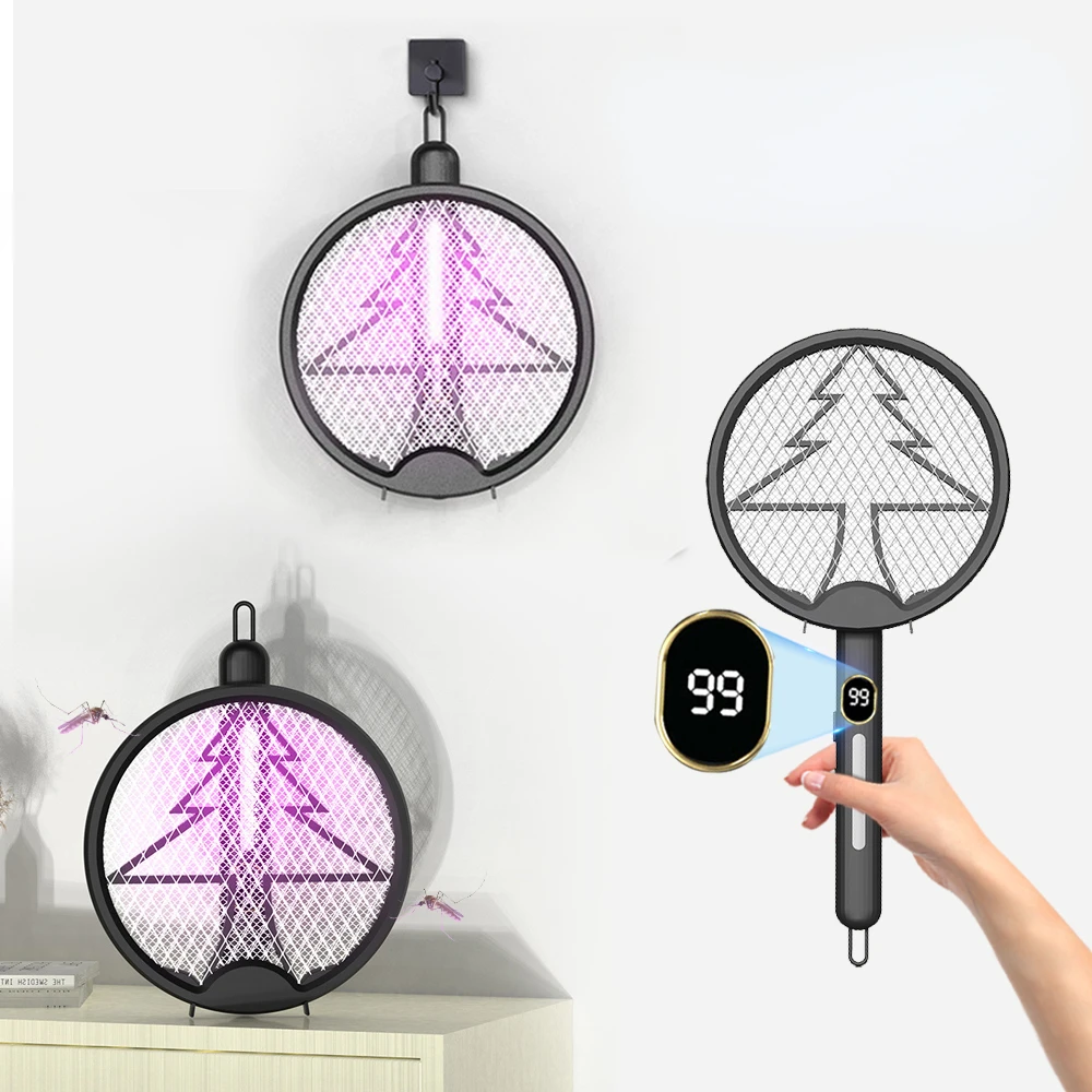 

Складная электрическая ракетка для мух, мухобойка с ультрафиолетосветильник, перезаряжаемая, против насекомых