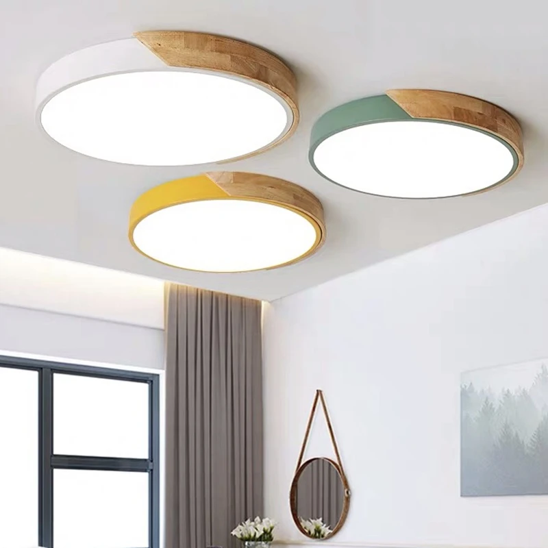 

Modern LED Ceiling Lights for Living Room Bedroom Led Ceiling Lamps Round Wooden Remote Dimmable Macaron Colors Lighting 30CM