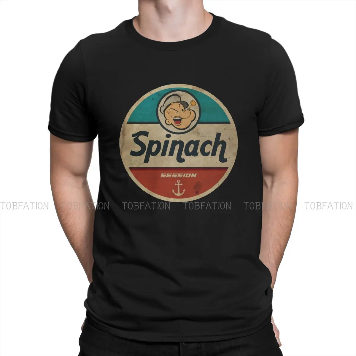 

Spinach Session Round Collar TShirt Popeye The Sailor Hot Blood Animation Pure Cotton Classic T Shirt Men Tops Individuality