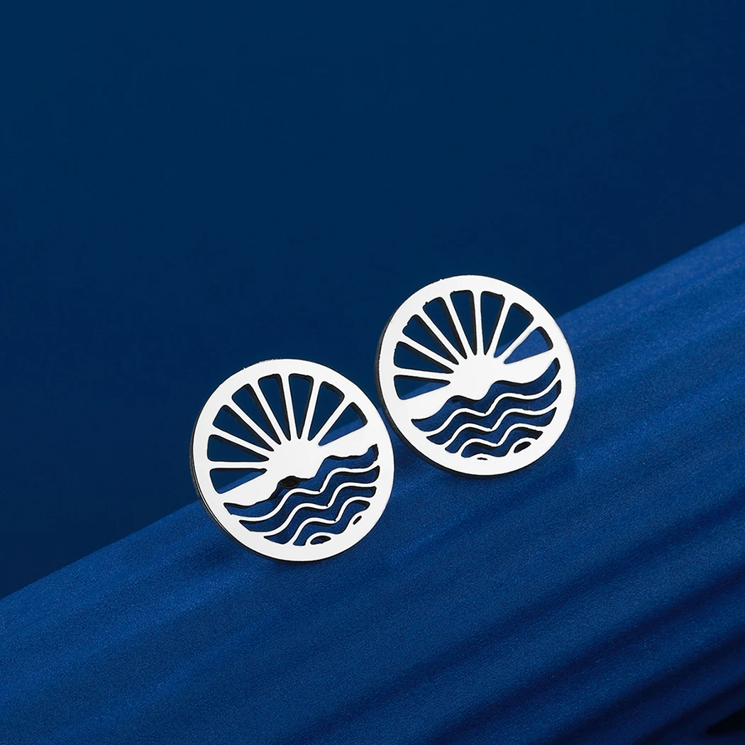 Простые серьги Cxwind с лазерной гравировкой модные из нержавеющей стали закатом