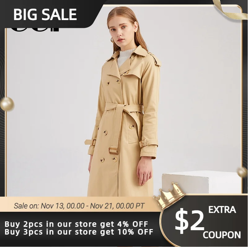 

Женский элегантный плащ CCI, повседневный двубортный Свободный плащ цвета хаки с отложным воротником, черная ветровка, пальто с блузкой YJ015C