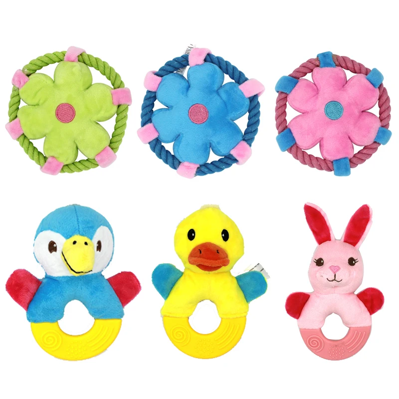 

Pet Plush Dog Ropes Toys Rabbit Duck Shape Pets Squeaky Sounding Chew Toy Durable Small Medium Cleaning Teeth Dogs Accessories