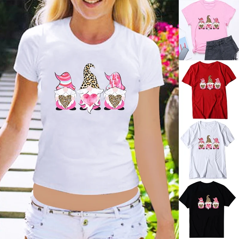 

ASDS-Women's Valentine's Day Leopard Print Love Heart Print Loose Short Sleeve T-Shirt Top