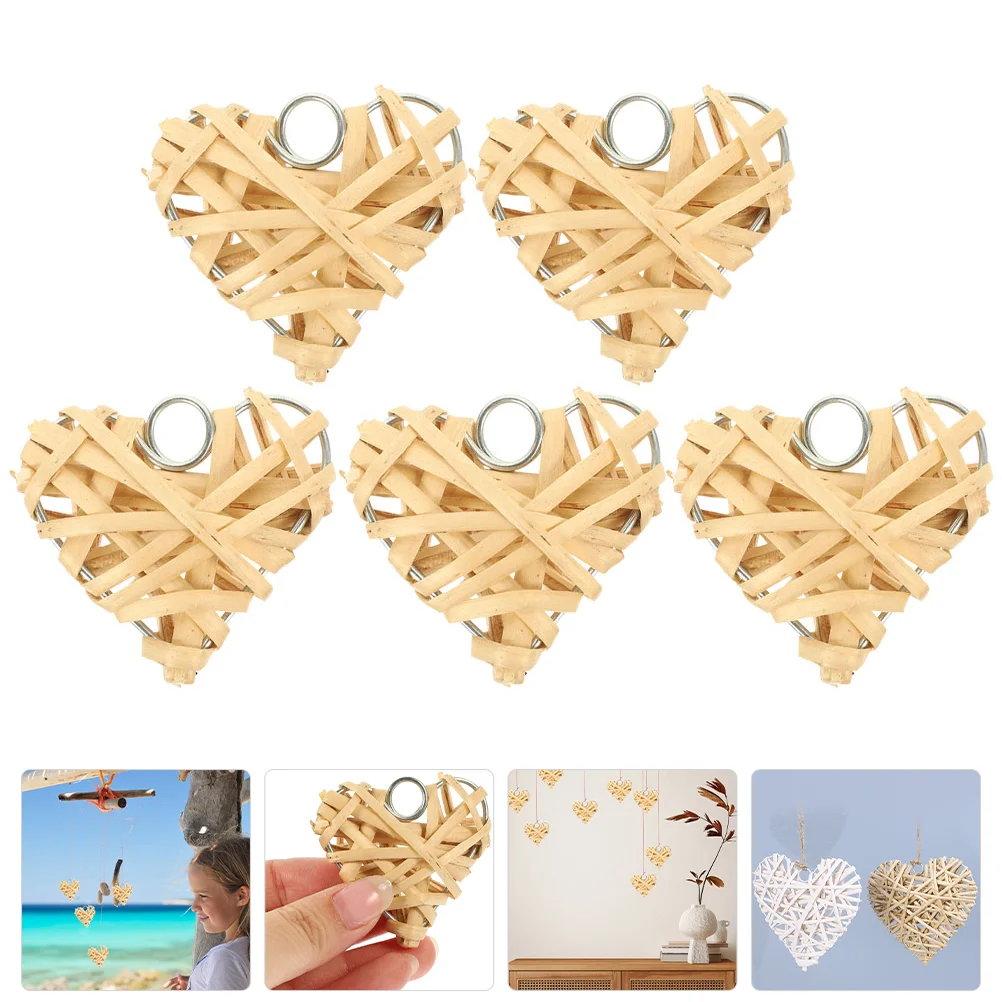 

5 Pcs Love Rattan Pendant Oven Hanging Decor Decorative Accessory Boho Wedding Decorations Props Table Centerpiece Wooden DIY