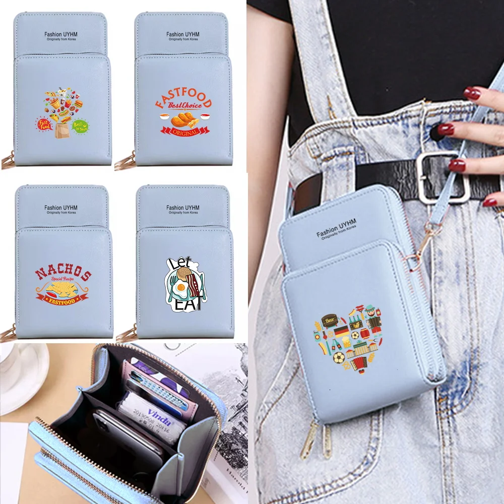 Купи Waterproof Touch Screen Mobile Phone Bags Women Shoulder Bag Pu Leather Wallets Card Holder Food Print Cell Phone Storage Purse за 467 рублей в магазине AliExpress