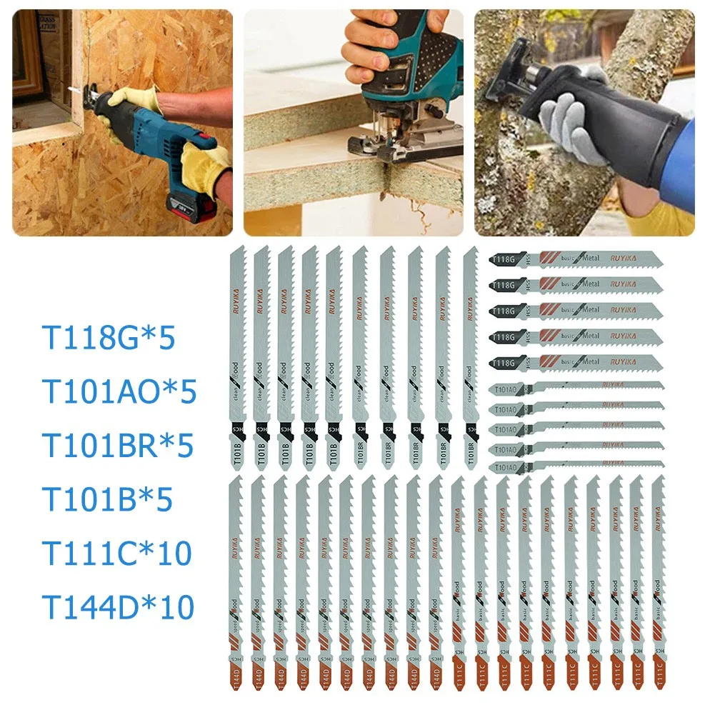 

40PCS Jig Saw Blades Igsaw Blades Set Metal Wood Assorted Blades Cut Wood Metal Woodworking Tool T118G/T101AO/T101BR/T101B/T111