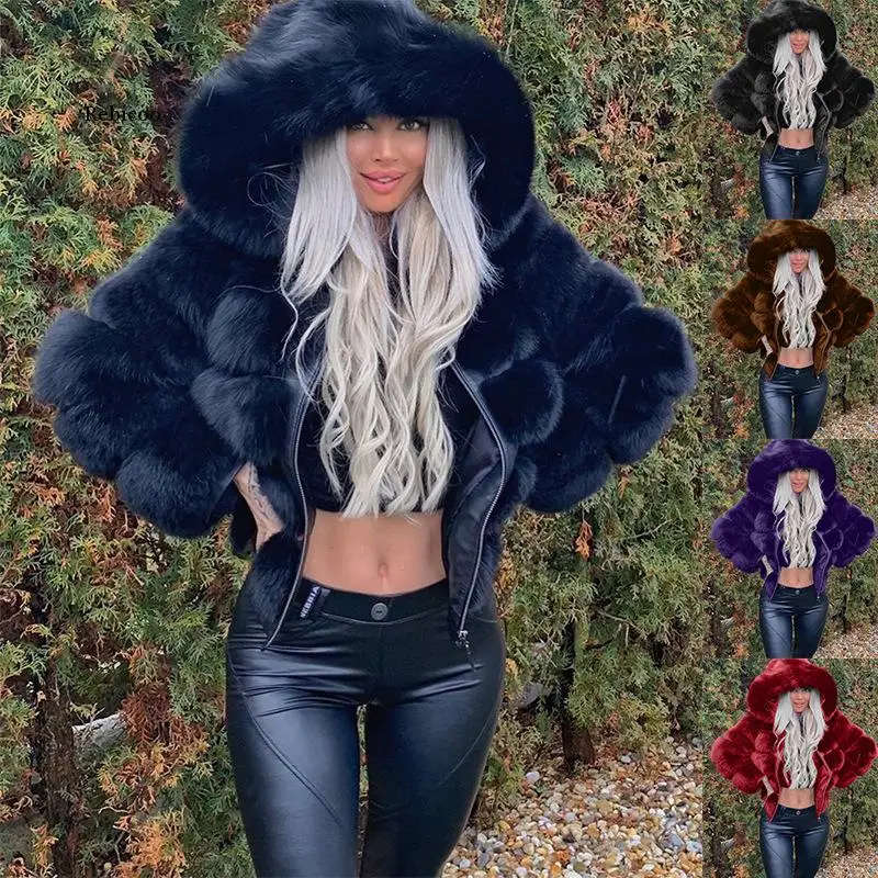 Rabbit Imitation Fur Winter Grass Mink Faux Fur Coat Ladies Artificial Fur Hooded Soft S-3XL Large 2023 Women's Jacket Red