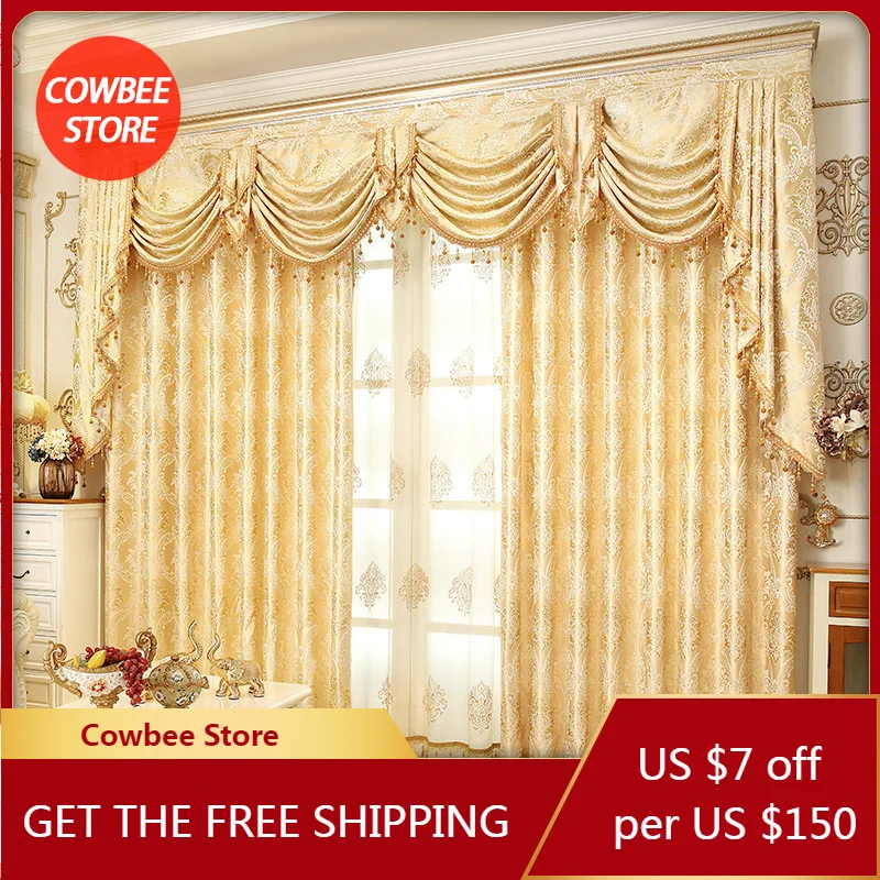 

Jacquard Gold Curtains for Living Room Luxury Curtains for Bedroom Embroidered Backdrop Windows Blackout European Tulle Valance
