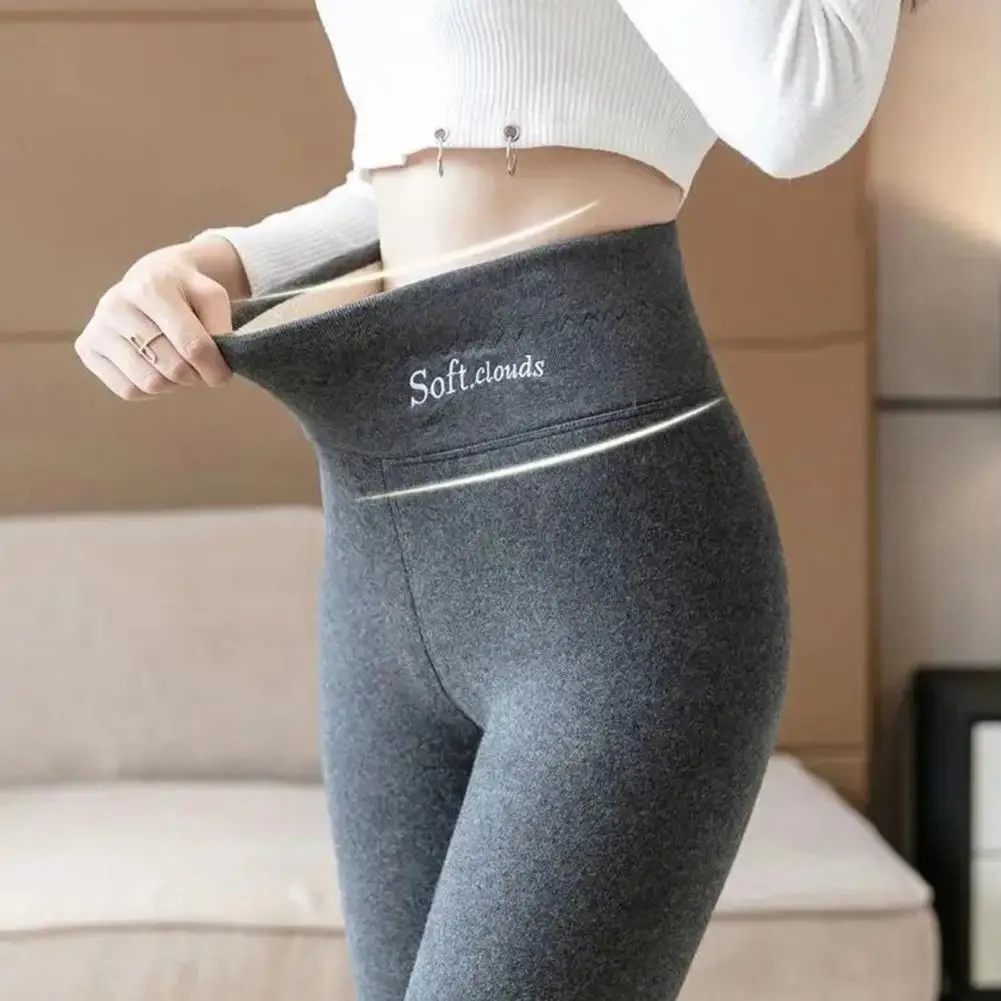 

Trendy Women Pencil Pants Solid Color Super Soft Women Thermal Trousers Thicken Elastic Waist Leggings