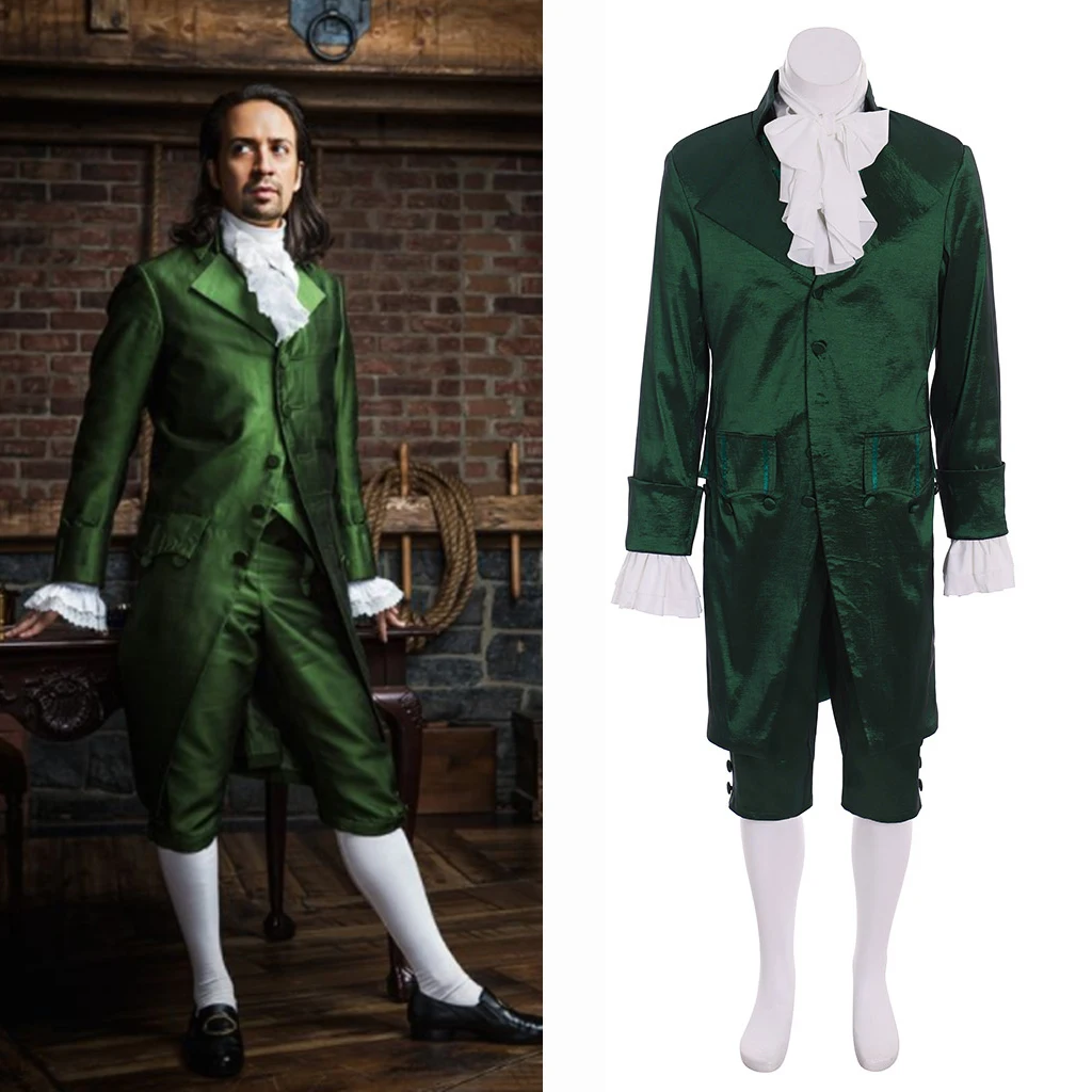 

Костюм для косплея музыкальный Александр Гамильтон, мужской костюм в стиле колоний рококо 18-го века, зеленая одежда, мужской костюм в средневековом стиле