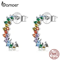 bamoer colorful zircon hoop earrings 925 sterling vintage circle earrings for women silver stylish jewelry personality gift