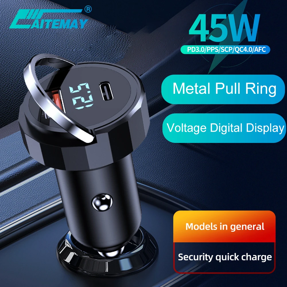 

45W Metal PD Car Charger USB Type C Charger Fast Charging For iPhone Xiaomi Samsung Laptops Tablets Dual Port USB Phone Chargers