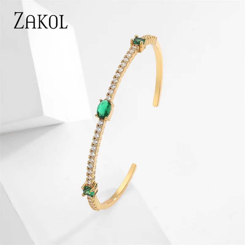 ZAKOL модный зеленый циркон браслет на запястье для женщин Овальный кубический