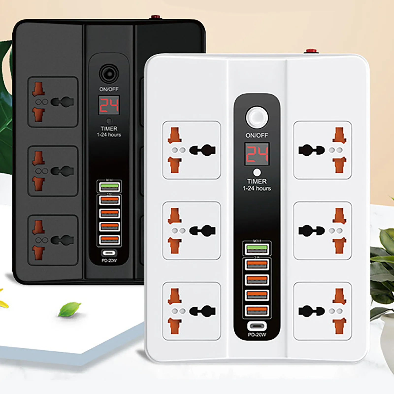 

3000W 6 AC Outlets Power Strip 20W PD QC3.0 USB Fast Charger 6 Ports Type C Quick Charge Station Adapter Universal Socket