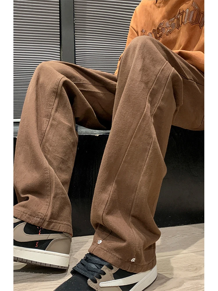 Washed Men's Jeans American Trend High Street Retro Straight Jeans Vibe Style Casual Loose Drape Trousers Streetwear Y2k Hombre