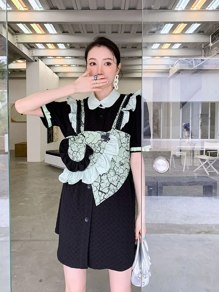 

Женское жаккардовое платье, черное однобортное платье с оборками, модель G469 на лето, 2022