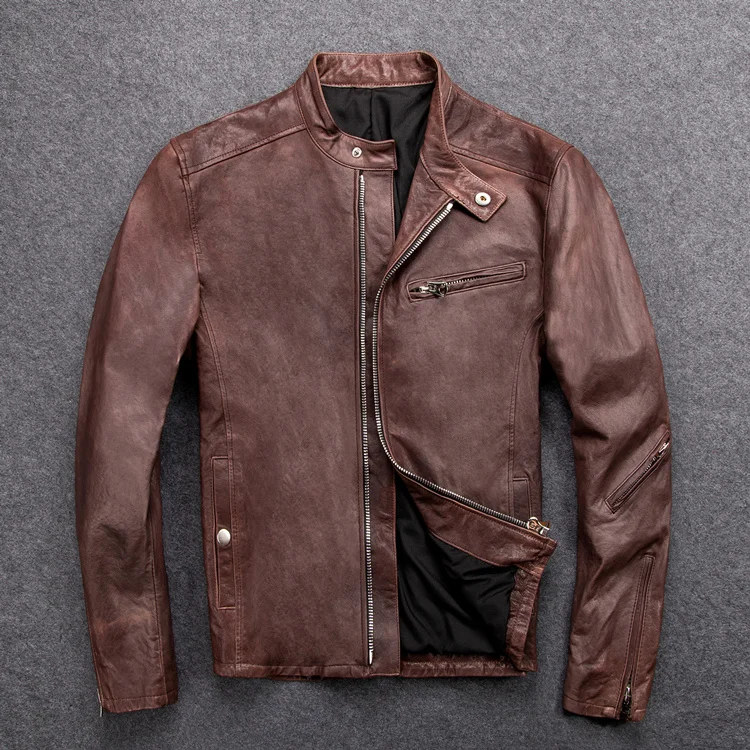 

Free shipping.2020 New Genuine Leather jacket,vintage tanned sheepskin coat,fashion biker jacket for man.casual slim sales