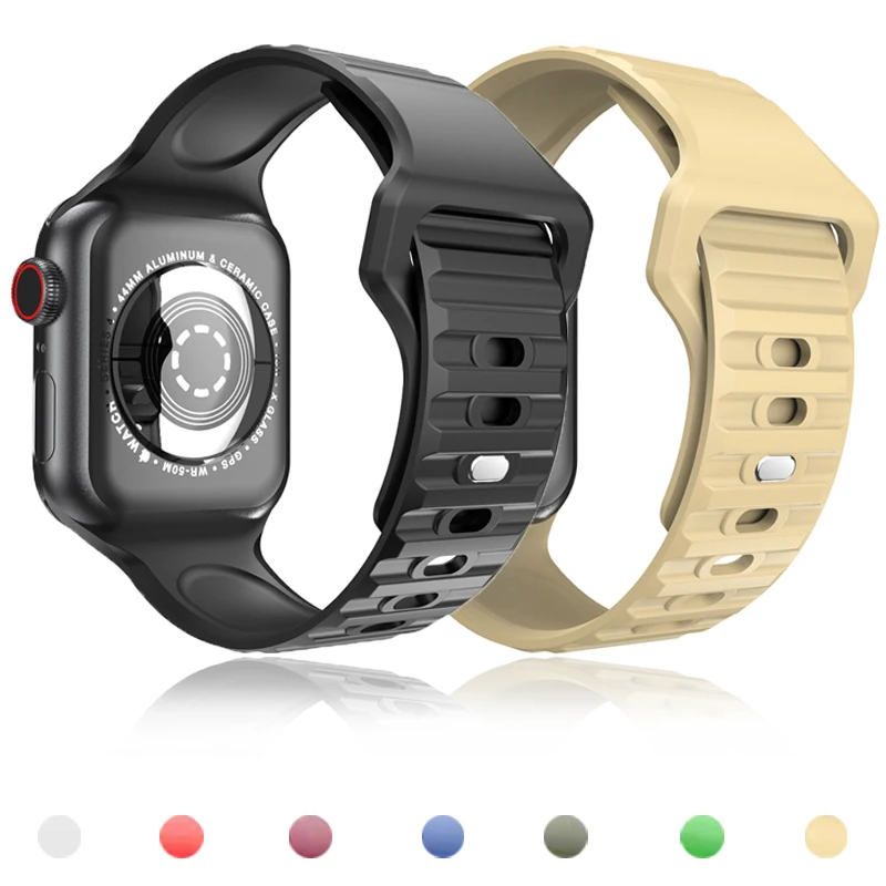 

Soft Silicone Band for Apple Watch 7 6 5 4 3 2 1 38MM 42MM Rubber Watchband Strap for iWatch 7 6 SE 41MM 45MM 40MM 44MM